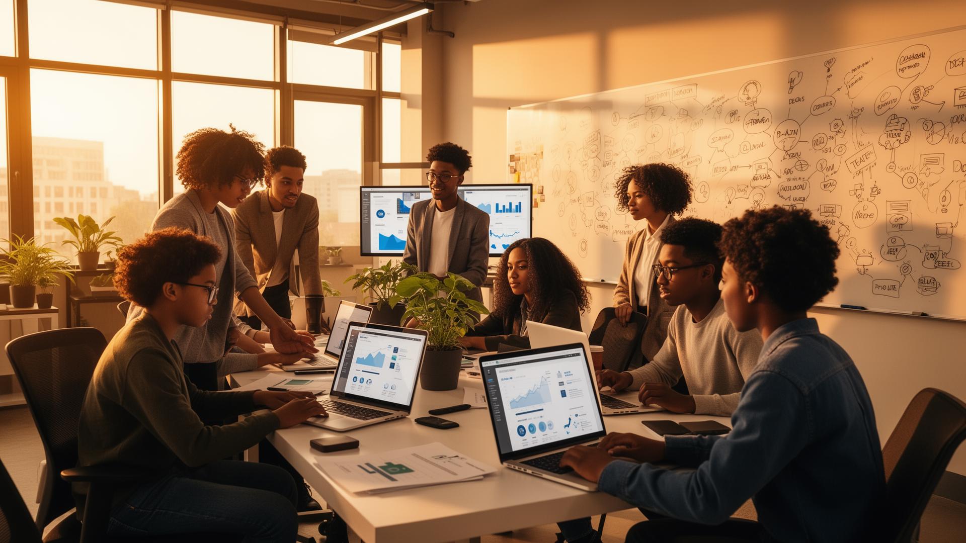 Young founders collaborating in a startup studio