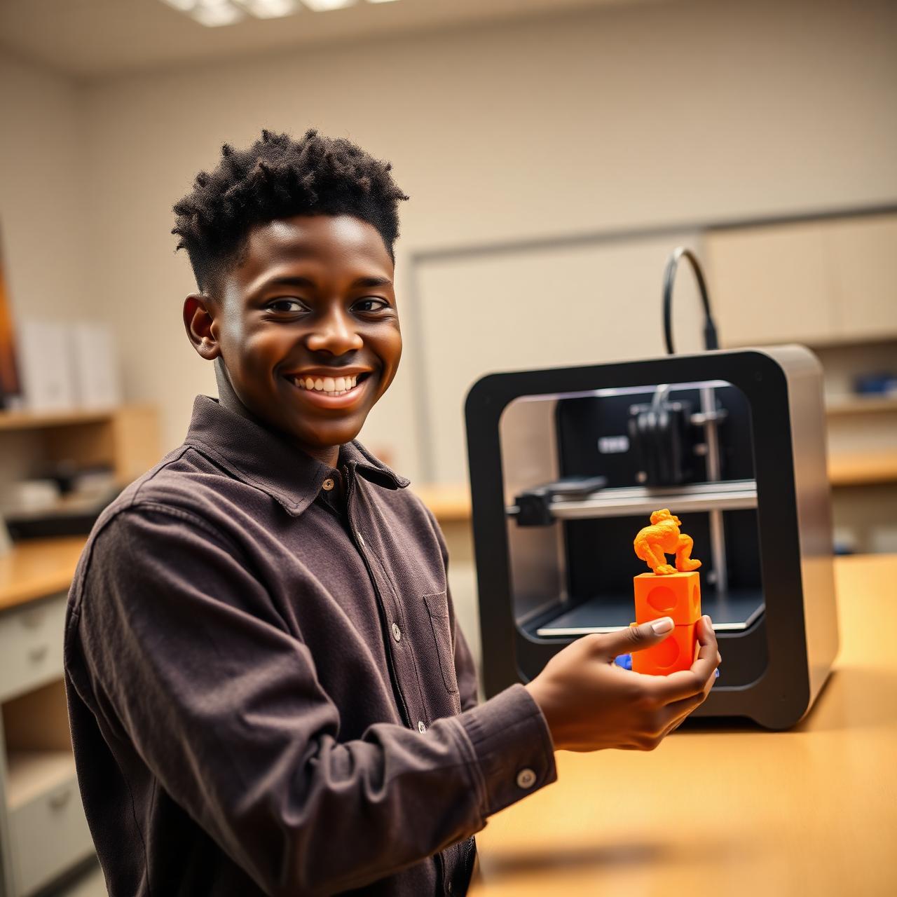 Student with 3D printed creation